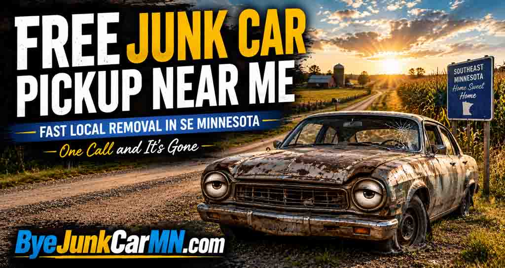 Free junk car pickup near me in Southeast Minnesota with rural Minnesota background
