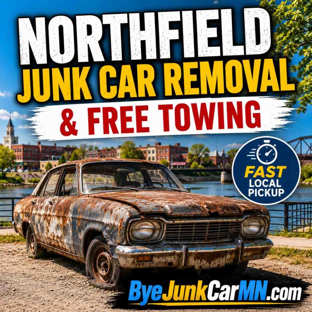 Northfield Minnesota junk car removal and free towing with rusty unwanted vehicle