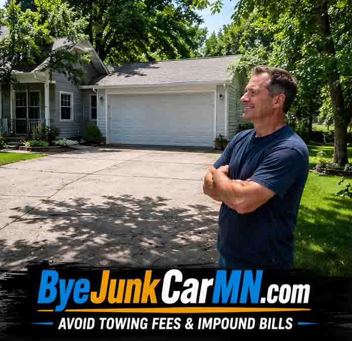 Homeowner relieved after removing unwanted junk vehicle before towing fees and impound bills in Southeast Minnesota